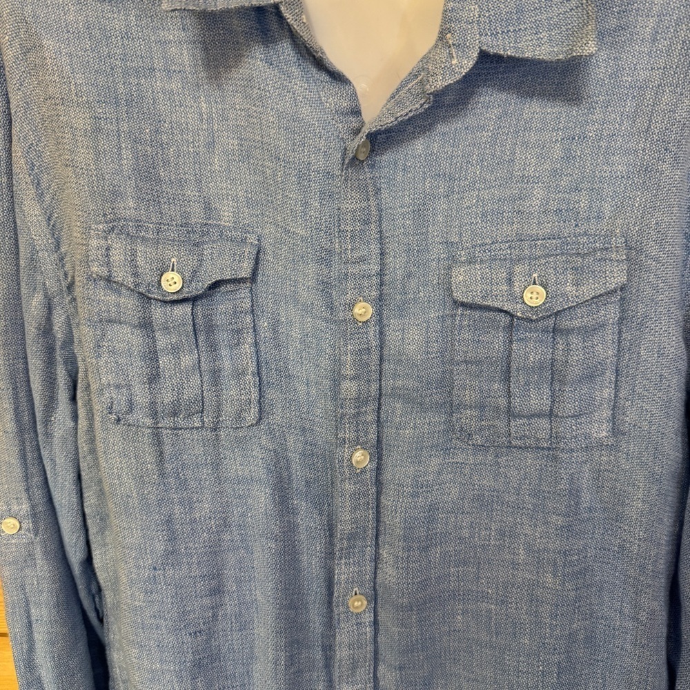 Murano Baird McNutt Men’s Blue Linen Slim Fit Button Down Shirt Size XL - Picture 6 of 10